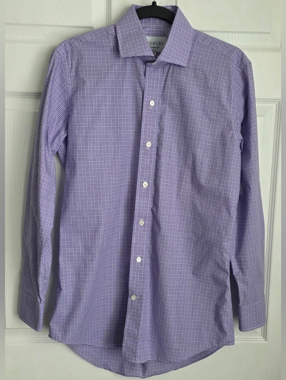 Ledbury Purple Plaid Dress Shirt 15 / 38cm Slim Fit Cotton Made in Poland